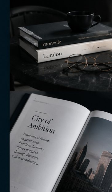 Books, magazines and an open editorial spread